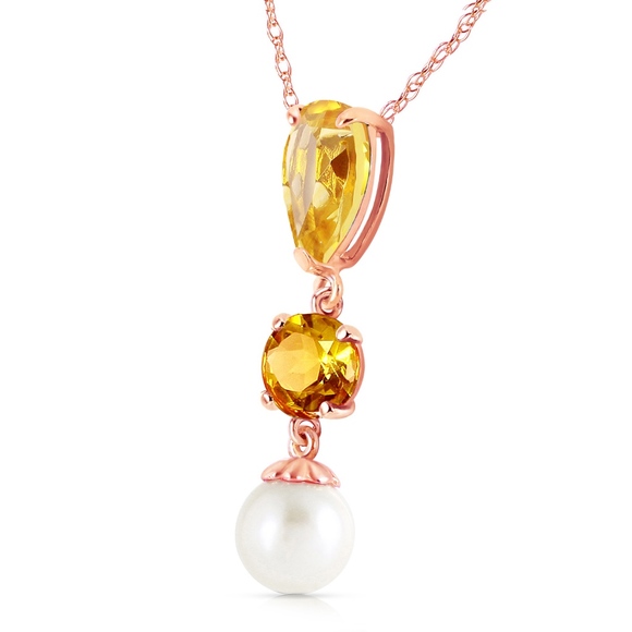 14K. SOLID GOLD NECKLACE WITH CITRINES & PEARL